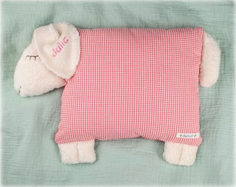 Sleeping sheep "Julia" unique piece with name, embroidered as shown, not personalizable, raspberry mini check - Bobeli