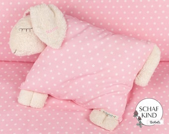 Cuddly pillow sleeping sheep Bobeli with name - pink with stars 13 - CHILD SHEEP