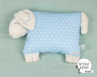 Sleeping sheep "Louis" unique piece with name, embroidered as shown, not customizable, light blue with stars - Bobeli