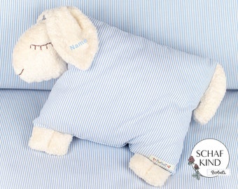 Cuddly pillow sleeping sheep Bobeli with name - light blue stripes 41 - CHILD SHEEP