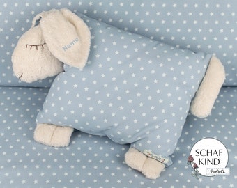 Cuddly pillow sleeping sheep Bobeli with name - light gray with stars 82 - CHILD SHEEP