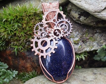 The "Eoin" Steampunk Blue Sandstone in Copper Pendant