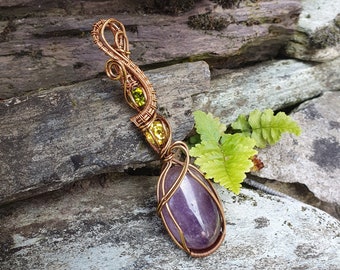 The "Narcissa" Amethyst and Swarovski Crystal in Antique Bronze Coated Copper Pendant