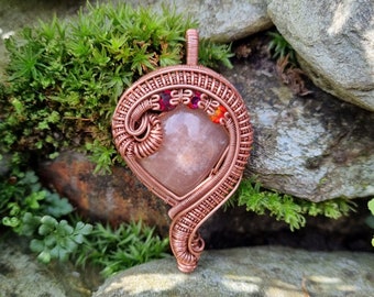 The "Maya" Swarovski Crystals and Peach Moonstone in Copper Pendant