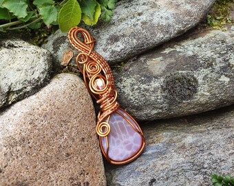 The "Elena" Dragon Vein Agate and Swarovski Crystal in Tarnish Resistant Copper Pendant