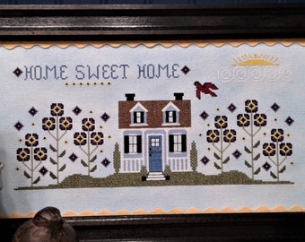 PDF Pansy Place - Home Sweet Home Series 2 cross stitch design pattern chart Vintage NeedleArts house cottage pansies flowers garden