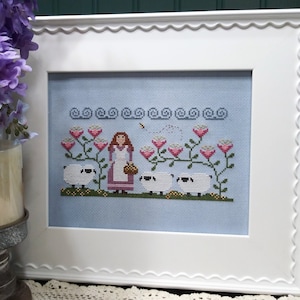 PAPER CHART - Willamina's Woolens cross stitch design pattern chart Vintage NeedleArts flower sheep whimsical country spring floral