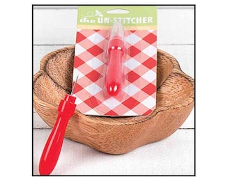 The Un-Stitcher - Fitted with a tapestry needle tip and curved red handle - makes it easier to frog/pull your stitches 2-1/2" with sheath