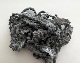NEW COLOR! Pewter Mini Pom Pom Trim (MPP-120) by Vintage NeedleArts ~ hand-dyed 2 continuous yards