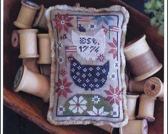 PAPER CHART - Hen Peck from Plum Street Samplers - cross stitch chart design primitive patriotic chicken farm Independance Day Fourth July