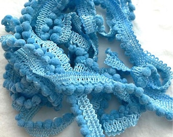 Turquoise Blue Mini Pom Pom Trim (MPP-23) by Vintage NeedleArts ~ hand-dyed 2 continuous yards