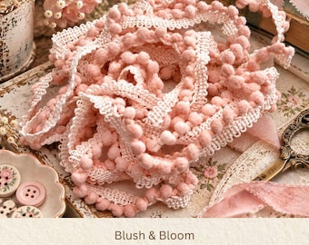 Blush & Bloom Hand Dyed Mini Pom Pom Trim (MPP-45) by Vintage NeedleArts ~ 2 continuous yards per package
