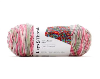 Soft Classic Multi Yarn by Loops & Threads (Primrose) ~ soft machine washable easy-care 100% acrylic mix of green, gray and pinks