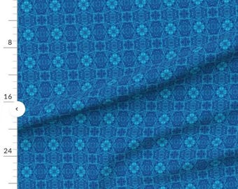 Symmetrical Mandala Mosaic Blue Mid-Scale Fabric from Spoonflower ~ 100% cotton ONE YARD printed panel for sewing and quilting