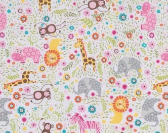 PER YARD ~ Safari Fun Flannel Fabric from Brother Sister Design Studio ~ 100% cotton brushed for softness animals jungle monkey lion hippo