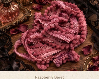 Raspberry Beret Hand Dyed Mini Pom Pom Trim (MPP-95) ~ 2 continuous yards per pack