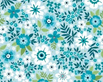 Aquamarine Cottage Garden Fabric from Bernartex Fabrics ~ 100% cotton for sewing/quilting