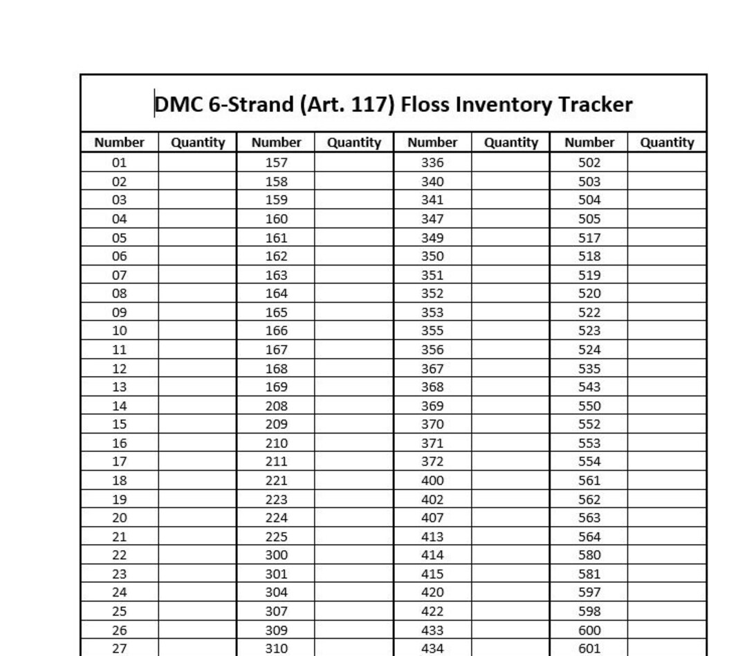 DMC Floss Inventory Tracker Digital Download in Pdf or Word Etsy