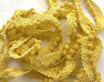 Saffron Mini Pom Pom Trim (MPP-54) by Vintage NeedleArts ~ hand-dyed 2 continuous yards