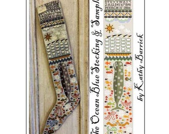 PAPER Cross Stitch Chart- The Ocean Blue Stocking and Sampler from Kathy Barrick