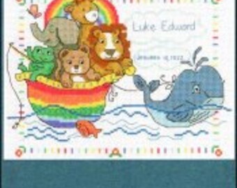 PAPER CHART - Whale of a Welcome by Imaginating cross stitch chart pattern whimsical sampler birth announcement baby Noah's Ark nursery baby