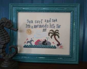 PDF It's A Mermaid's Life for Me  cross stitch pattern chart design Vintage NeedleArts mermaid whale ocean beach boho