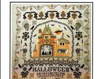 PAPER CHART - Haunted Chateau from Twin Peak Primitives - cross stitch chart design Halloween October 31st mansion house