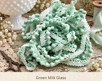 Green Milk Glass Hand Dyed Mini Pom Pom Trim (MPP-34) ~ 2 continuous yards per package