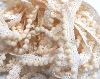Vanilla Mini Pom Pom Trim (MPP-90) by Vintage NeedleArts ~ hand-dyed 2 continuous yards