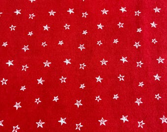 PER YARD ~ POP! Cotton Flannel Stars Fabric ~ 100% cotton - brushed for softness white stars on red background