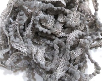 Smoke Mini Pom Pom Trim (MPP-46) by Vintage NeedleArts ~ hand-dyed 2 continuous yards