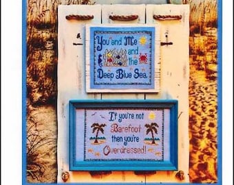 PAPER CHART - Beach Therapy by Pickle Barrel Designs cross stitch chart design sampler quote funny beach sea sand palm tree seahorse crab