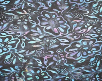 PER YARD ~ Navy Rainbow Large Floral Batik ~ 100% cotton sewing quilting fabric flowers purple violet