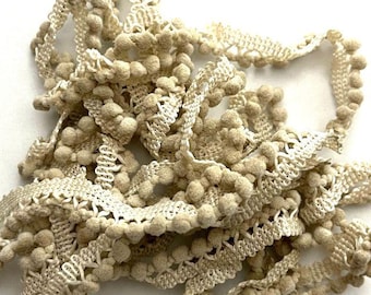Khaki Mini Pom Pom Trim (MPP-38) by Vintage NeedleArts ~ hand-dyed 2 continuous yards
