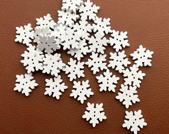 Wooden White Snowflake Buttons (6 per package) - each package contains a random assortment of various colors and patterns