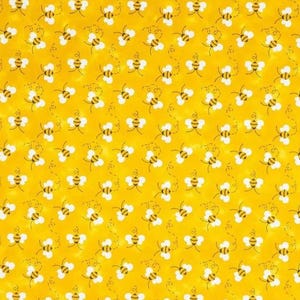 PER YARD ~ Yellow Bees Cotton Calico Fabric ~ quilter&#39;s cotton cute little bees on a yellow background