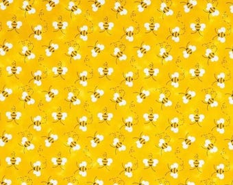 PER YARD ~ Yellow Bees Cotton Calico Fabric ~ quilter's cotton cute little bees on a yellow background