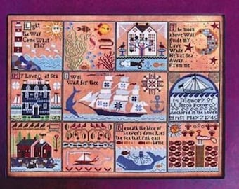 PAPER CHART - The Shores of Hawk Run Hollow by Carraige House Samplings - cross stitch chart design primitive  colonial town coastal