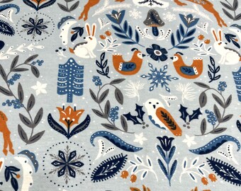 PER YARD ~ Super Snuggle Cotton Flannel Folk Winter Animals on Light Blue Fabric ~ 100% cotton - brushed for softness