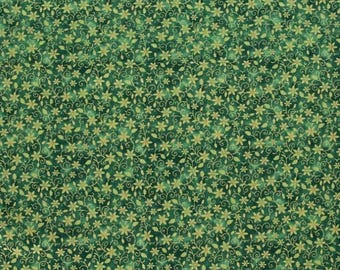 Green Christmas Floral Fabric ~ 100% cotton for sewing/quilting