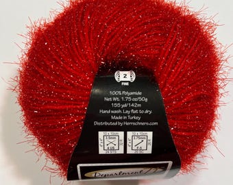 Department 71 Sparkle & Shine Yarn (Red Bow) ~ #2 fine weight glitzy sparkle perfect for Christmas ornaments and glamming up holiday items