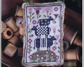 PAPER CHART - Cow Pile from Plum Street Samplers - cross stitch chart design primitive cow farm flowers