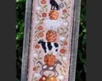 PAPER CHART - Halloween on the Farm from Kathy Barrick - cross stitch chart design primitive black cat pumpkin cow horse goat