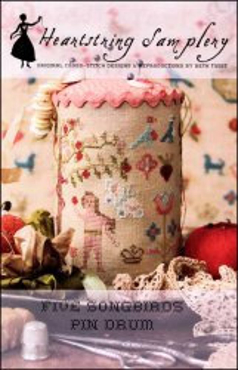 CLEARANCE Five Songbirds Pin Drum by Heartstring Samplery Cross Stitch