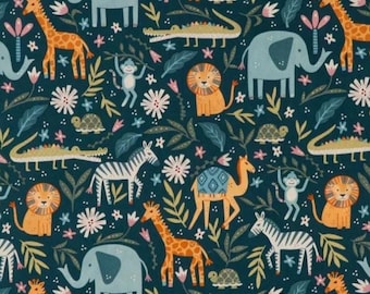 Animal Kingdom Calico Fabric from Brother Sister Design Studio ~ 100% quilter's cotton sewing/quilting jungle animals on dark green