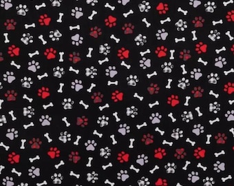 Black and Red Plaid Paw Prints Fabric from Brother Sister Design Studio ~ 100% cotton for sewing and quilting