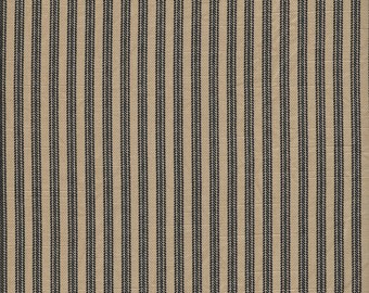 Coffee Dyed Noir Striped Ticking fabric ~ Hand Dyed PKL Studios Everyday Ticking Fabric Black