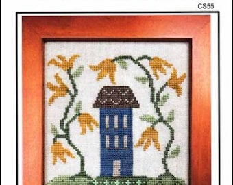 PAPER CHART - Where the Honeysuckle Grows by Three Sheep Studio cross stitch chart design primitive whimsical farm house sunfowers garden