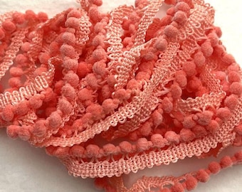 Coral Mini Pom Pom Trim (MPP-71) by Vintage NeedleArts ~ hand-dyed 2 continuous yards