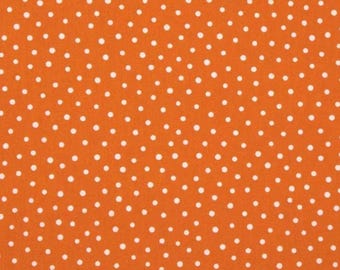 PER YARD ~ Tangerine and White Polka Dot Cotton Calico Fabric ~ orange background with white polka dots